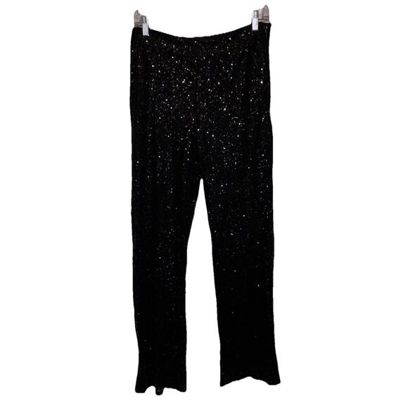 Lucy Paris Womens Sz Medium Black Sequin Europe 40 Straight Leg Pants - Picture 1 of 9